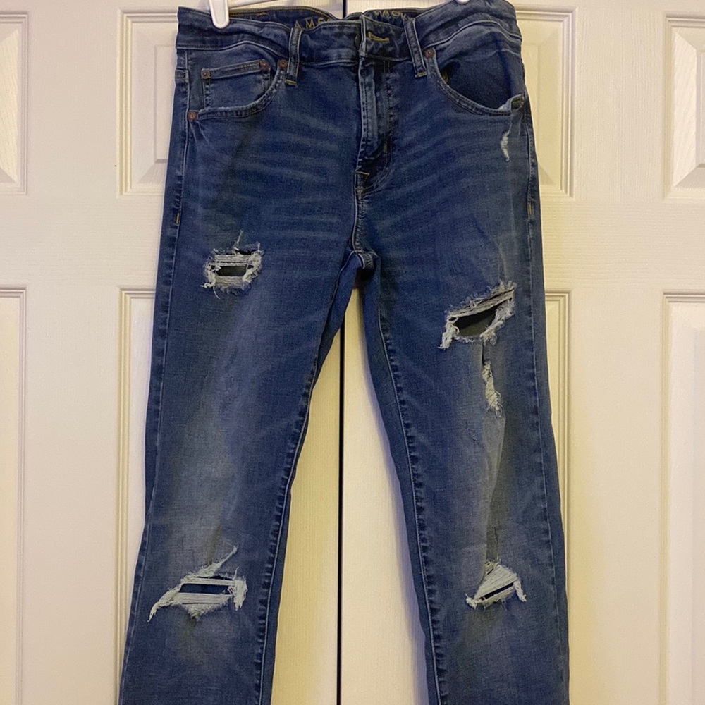 American Eagle men destroyed blue denim jeans size 32x36